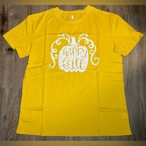 NWOT Happy Fall Yellow T-Shirt Graphic Tee Autumn Pumpkin Women’s Medium T Shirt